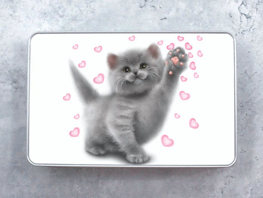 Scottish Fold Valp och Hjärtan Plåtask (Kattraser, Kattunge, Kattunge, Vän, För en vän, Kärlek)