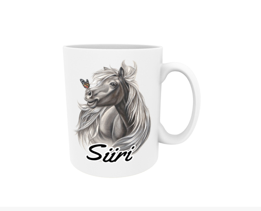 Siiri / Black Horse and Butterfly - Name Mug