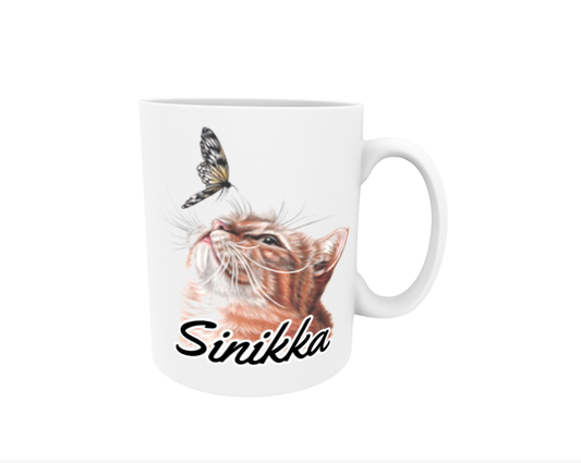 Bluebird / Red Cat and Butterfly - Name Mug