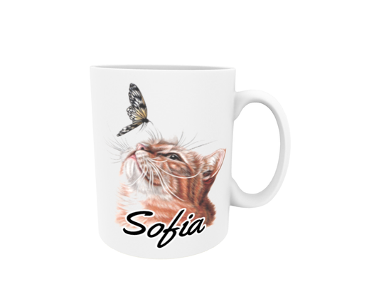 Sofia / Red Cat and Butterfly - Name Mug