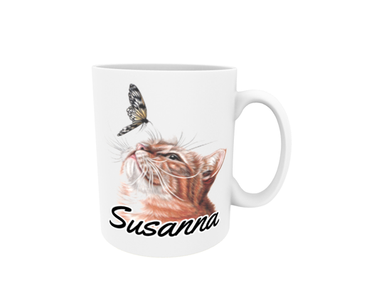Susanna / Red Cat and Butterfly - Name Mug