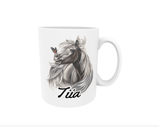 Tiia / Black Horse and Butterfly - Name Mug