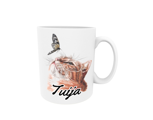 Thuja / Red Cat and Butterfly - Name Mug