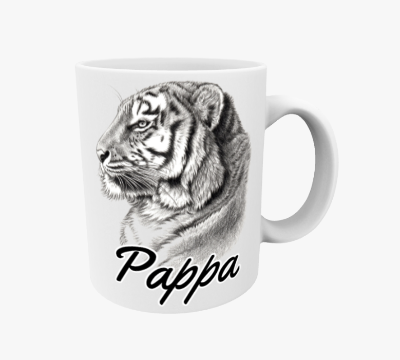 Pappa / Tiikeri Potretti Mustavalkoinen -Muki