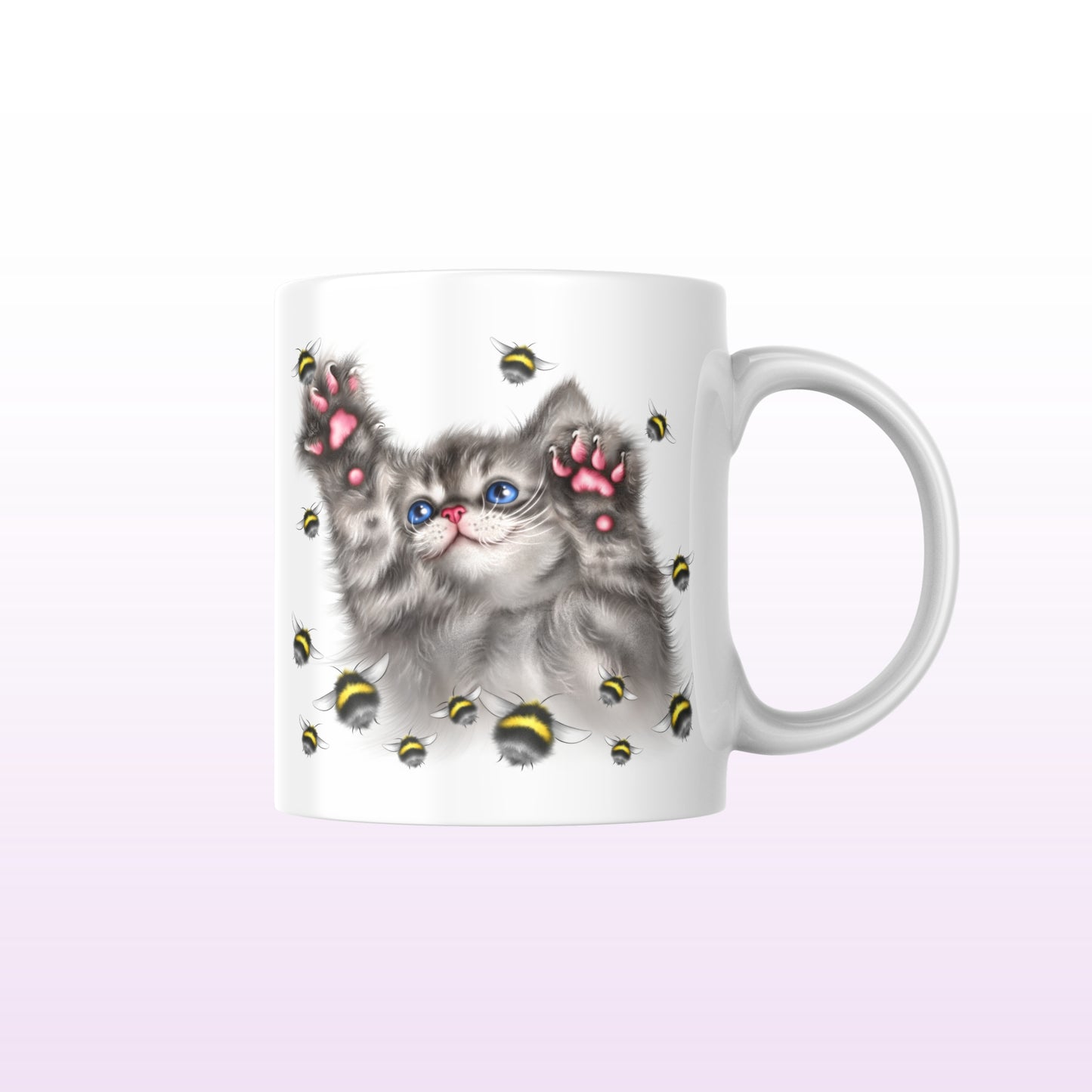 Grå kattunge och fluffig mugg (kattraser, kattmugg, kattmugg, kattunge) 