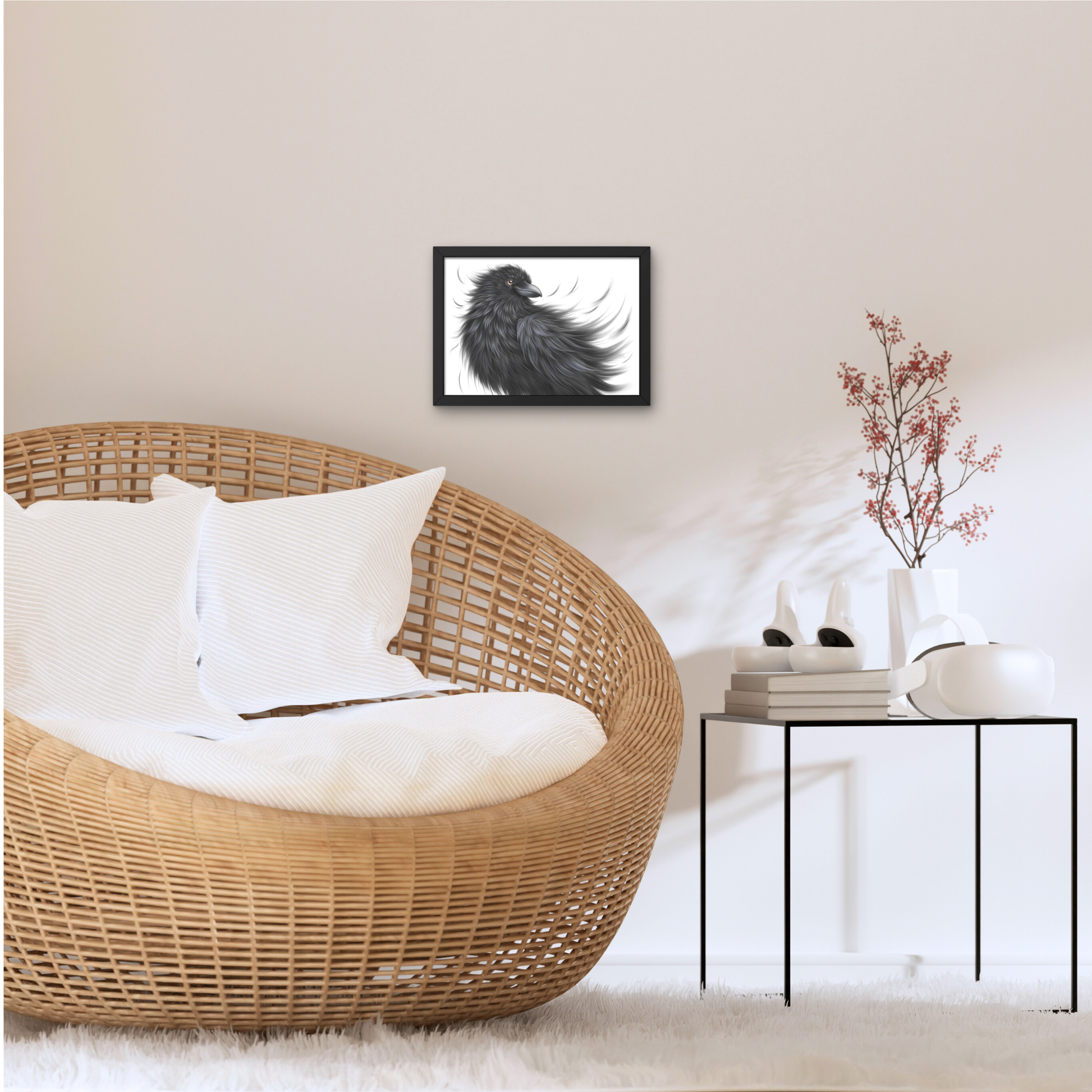 Lintu -Sisustustaulu (Korppi) 2 - ArtByAnnaK