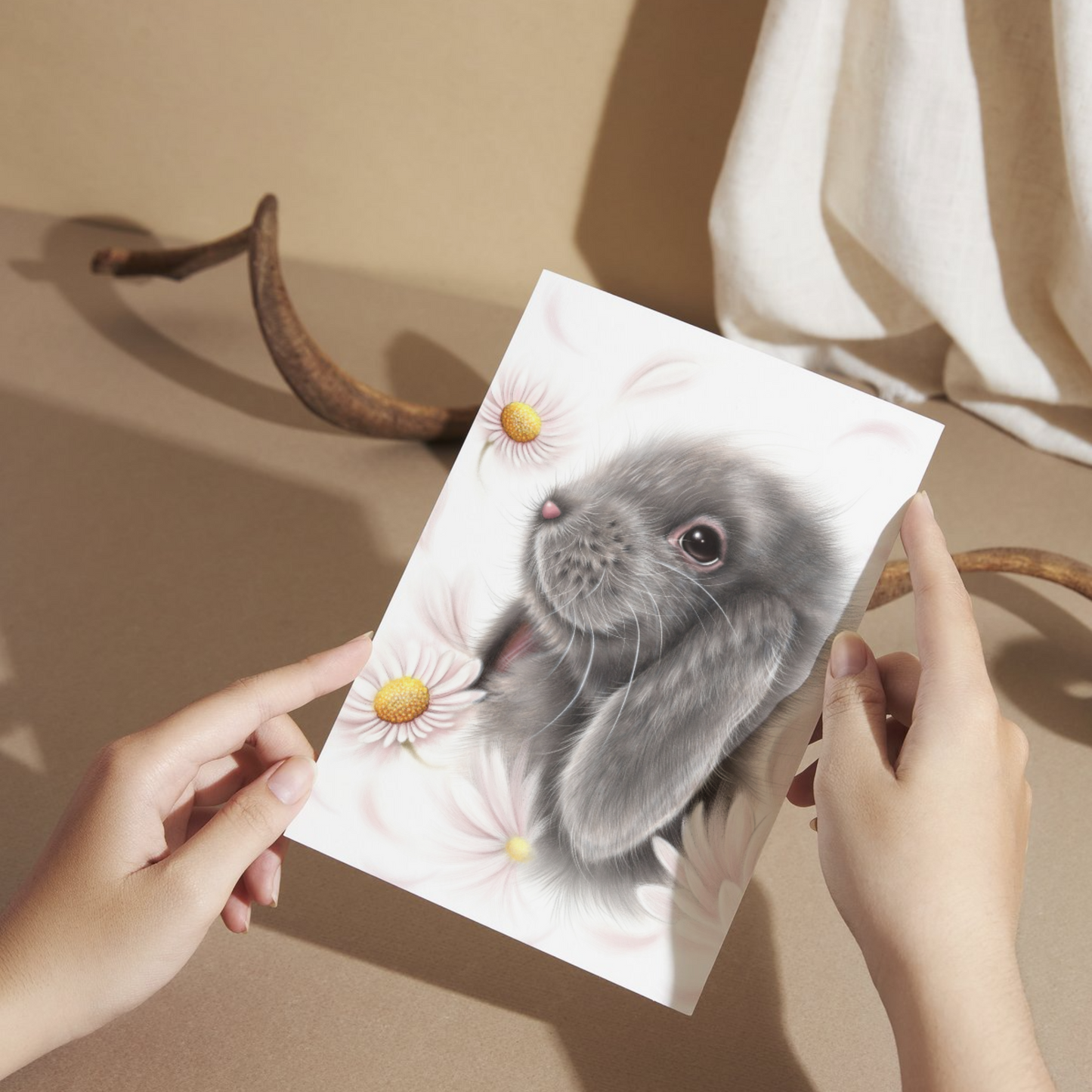 Kanin och blommor vykort