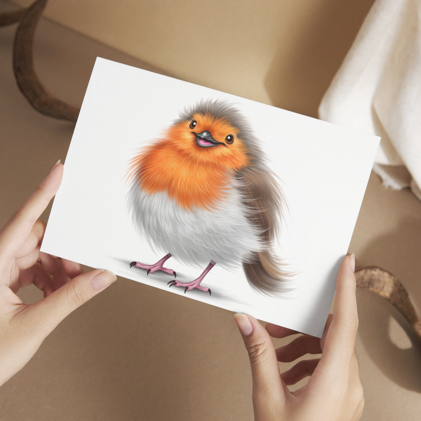 Lintu -Postikortti (Punarinta) - ArtByAnnaK