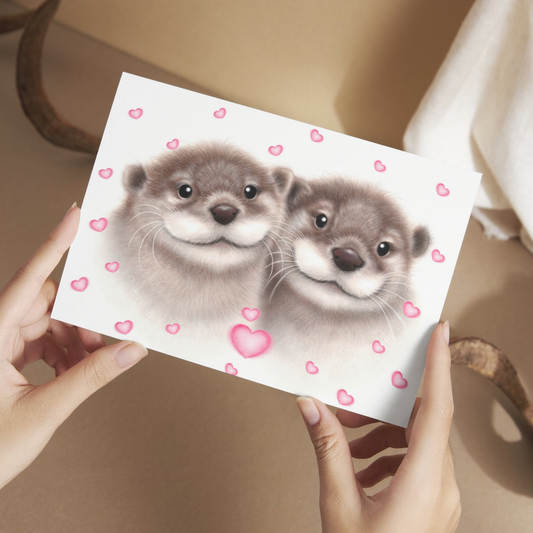 Otterpar och hjärtan - Vykort