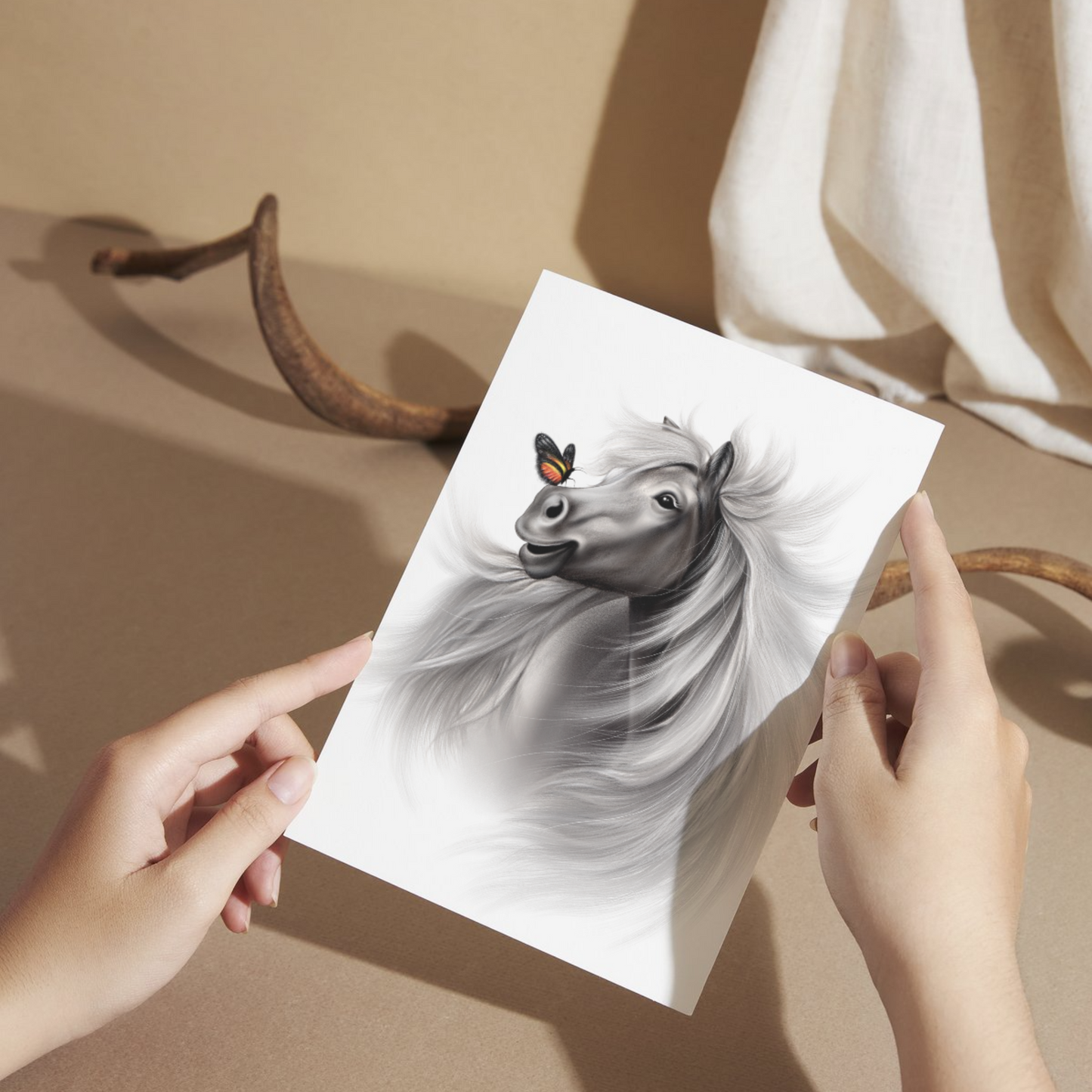 Horse and butterfly - Postcard