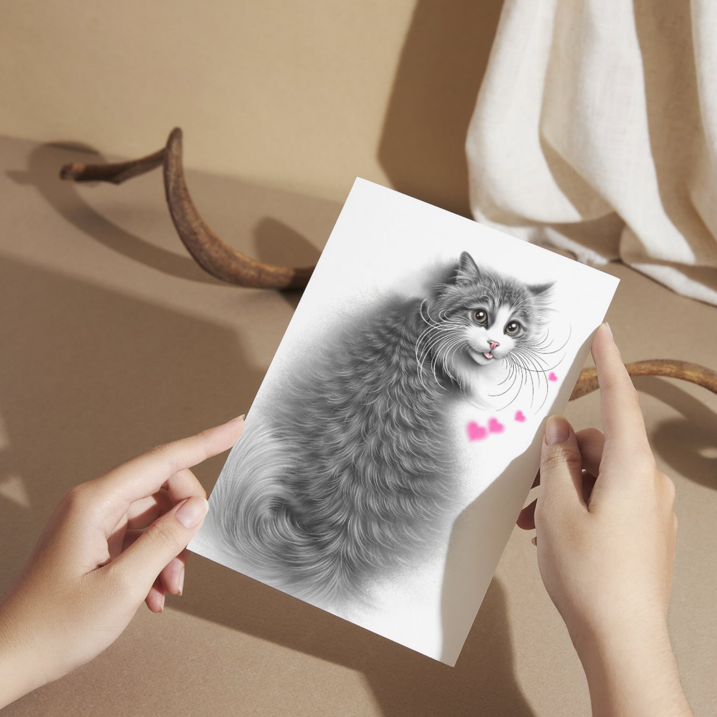 Svartvitt kattsittande vykort (kattraser, kattunge)