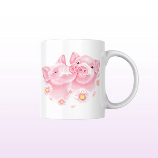 Grispar och blommor mugg (Gris, Kärlek) 