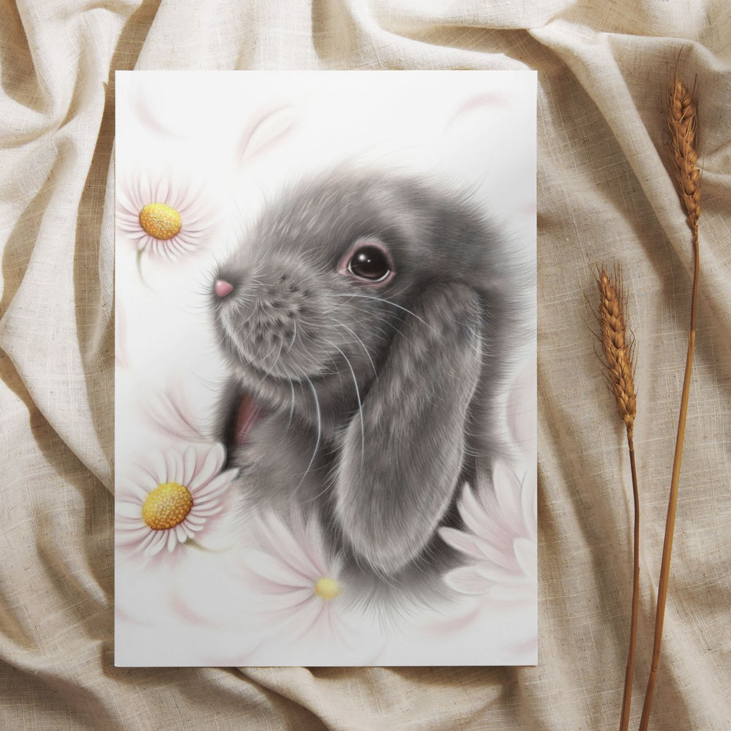 Kanin och blommor vykort
