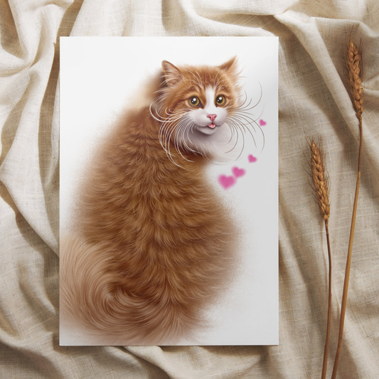 Punainen Kissa Istuskelee -Postikortti (Kissarodut, Kisu)