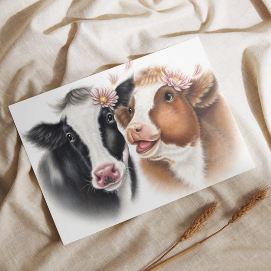 Lehmäpari -Postikortti (Lehmä) - ArtByAnnaK