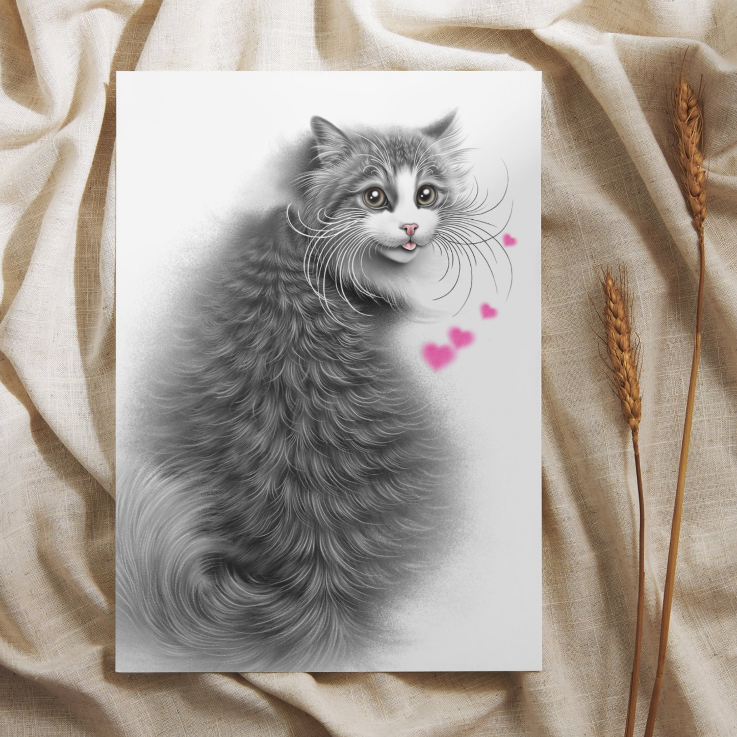 Svartvitt kattsittande vykort (kattraser, kattunge)