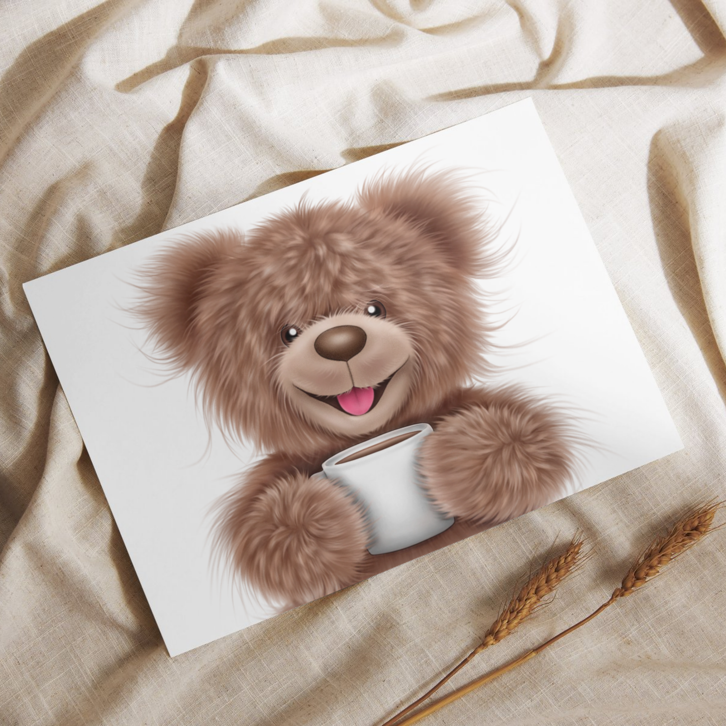 Nalle ja kahvikuppi -Postikortti - ArtByAnnaK