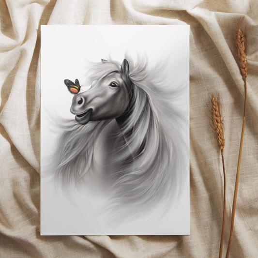 Hevonen ja perhonen -Postikortti - ArtByAnnaK