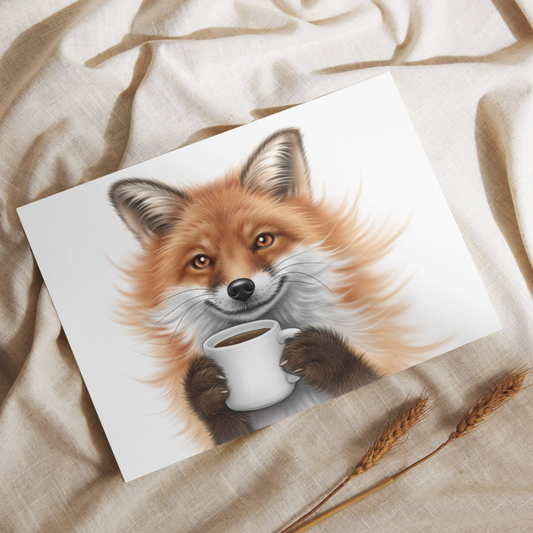 Kettu ja kahvikuppi -Postikortti - ArtByAnnaK