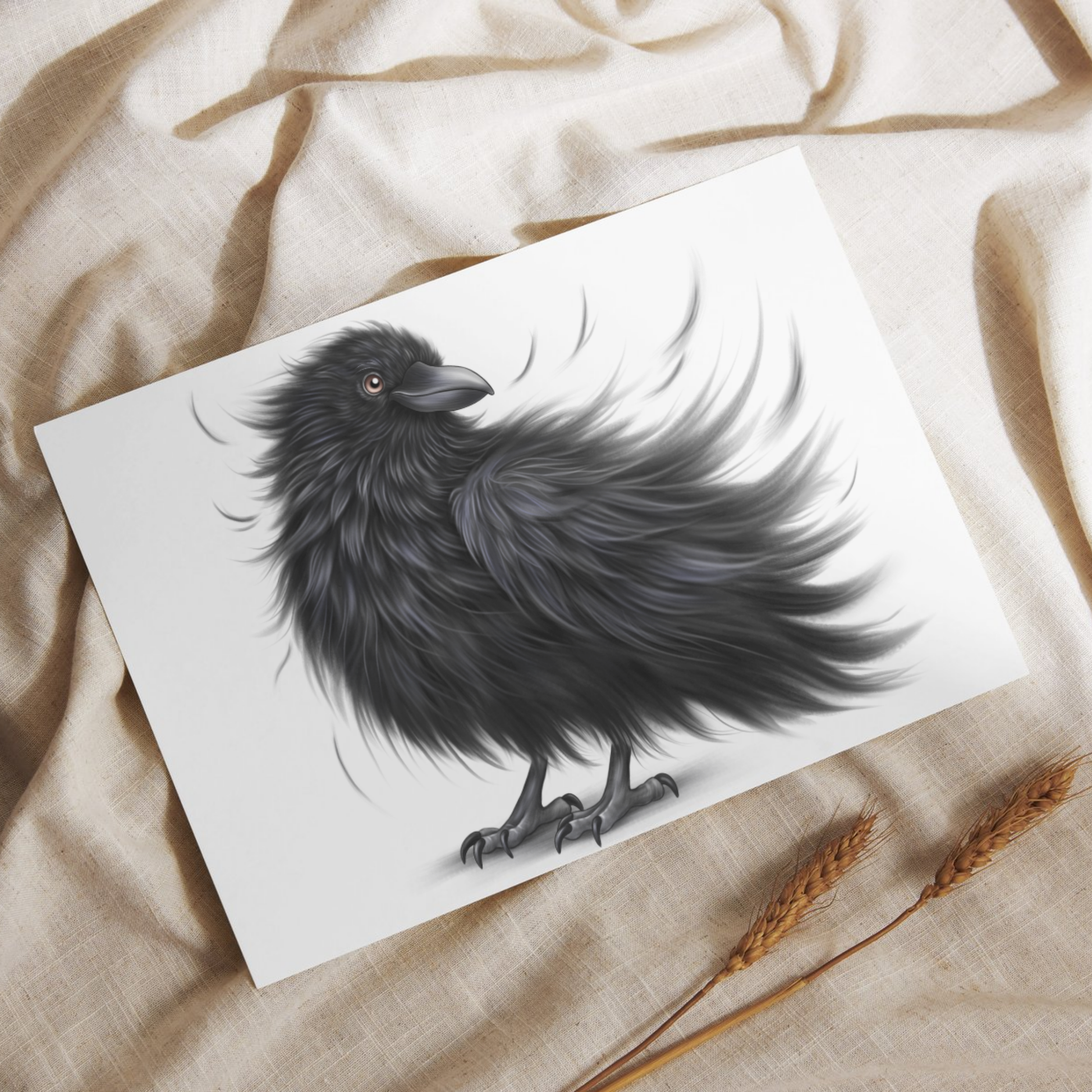 Lintu -Postikortti (Korppi) - ArtByAnnaK