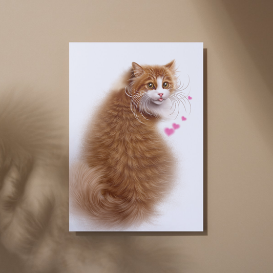 Röd katt sittande - Konsttryck (Kattraser, Kattunge)