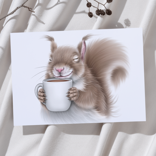 Orava ja kahvikuppi -Taideprintti - ArtByAnnaK