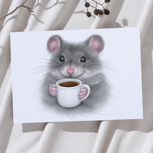Hiiri ja kahvikuppi -Taideprintti - ArtByAnnaK