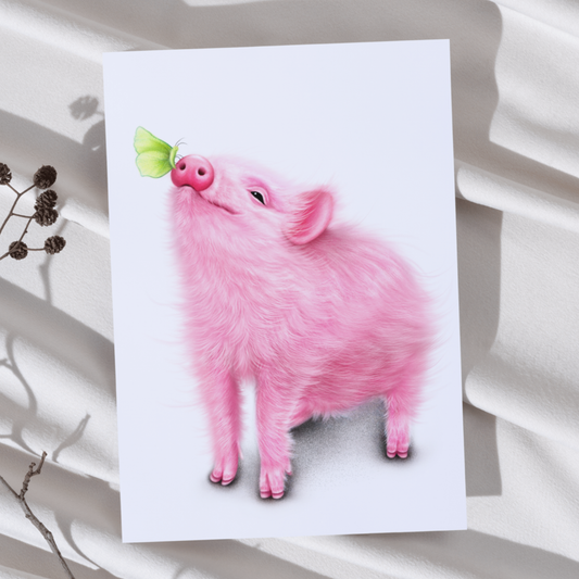Pig and Butterfly - Art Print (Pig)