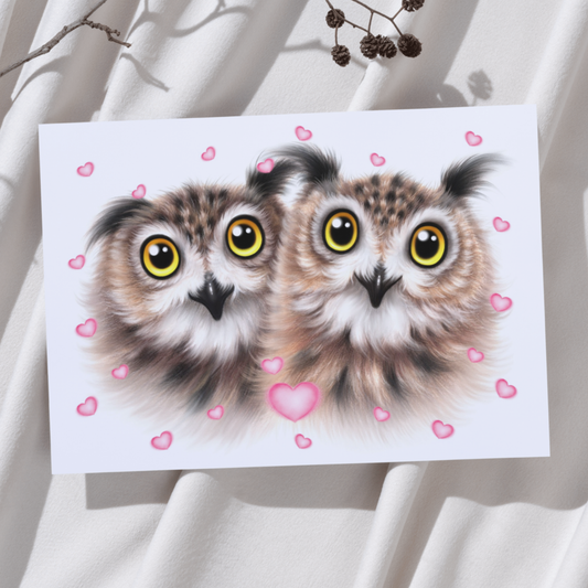 Pöllöpari ja Sydämet -Taideprintti