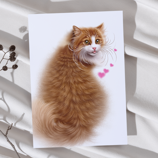 Red Cat Sitting -Art Print (Cat Breeds, Kitty)