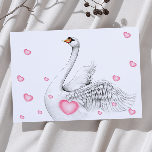 Svan och hjärtan - Konsttryck