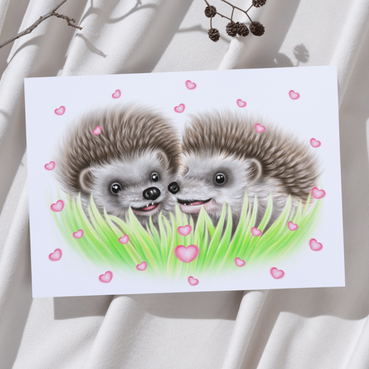 Siilit Ruohikossa ja Sydämet -Taideprintti