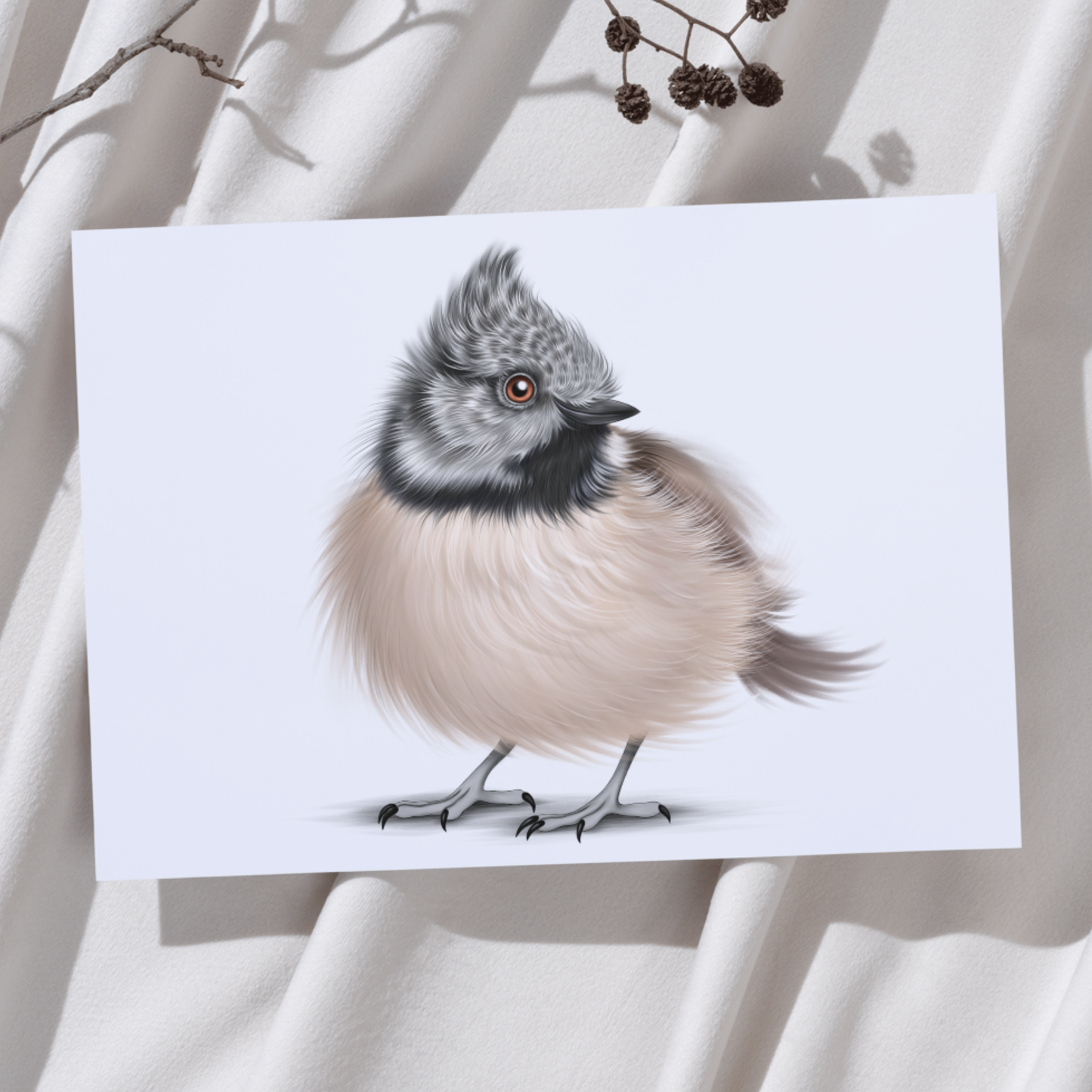 Lintu -Taideprintti (Töyhtötiainen) - ArtByAnnaK