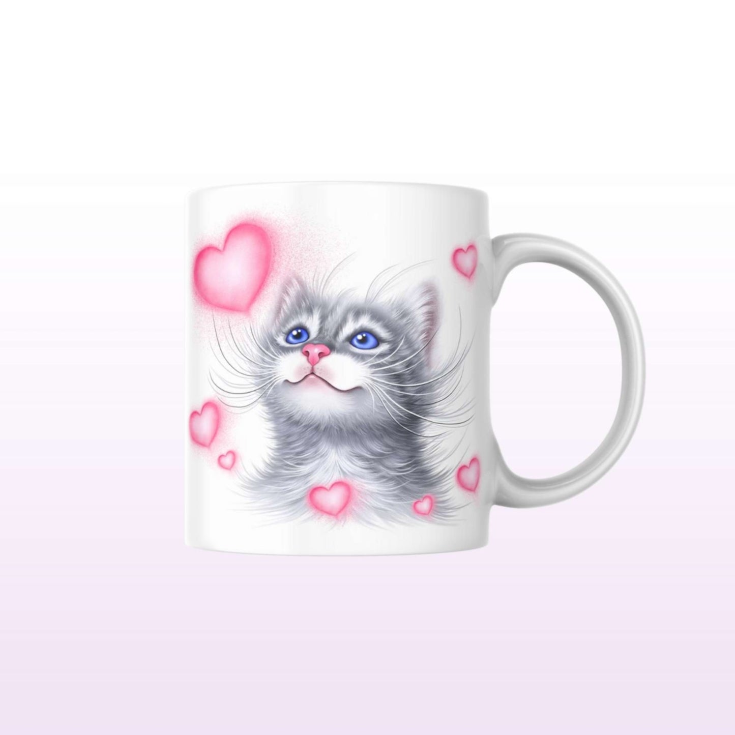 Cat Gray and Hearts Mug (Cat Breeds, Cat Mug, Cat Mug, Kitten, Friend) 