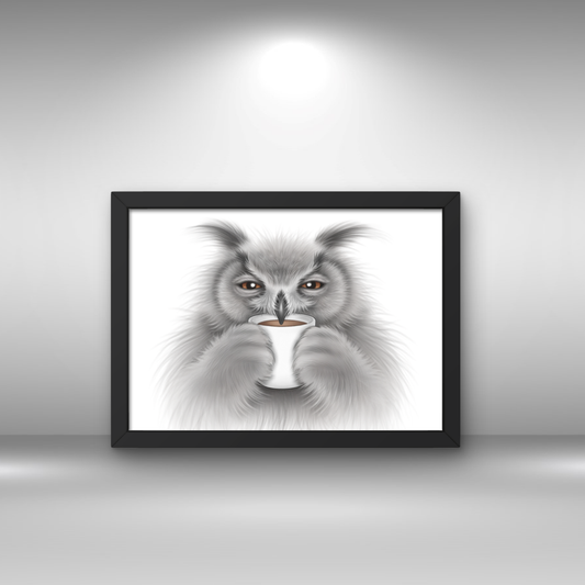 Pöllö ja kahvikuppi -Sisustustaulu - ArtByAnnaK