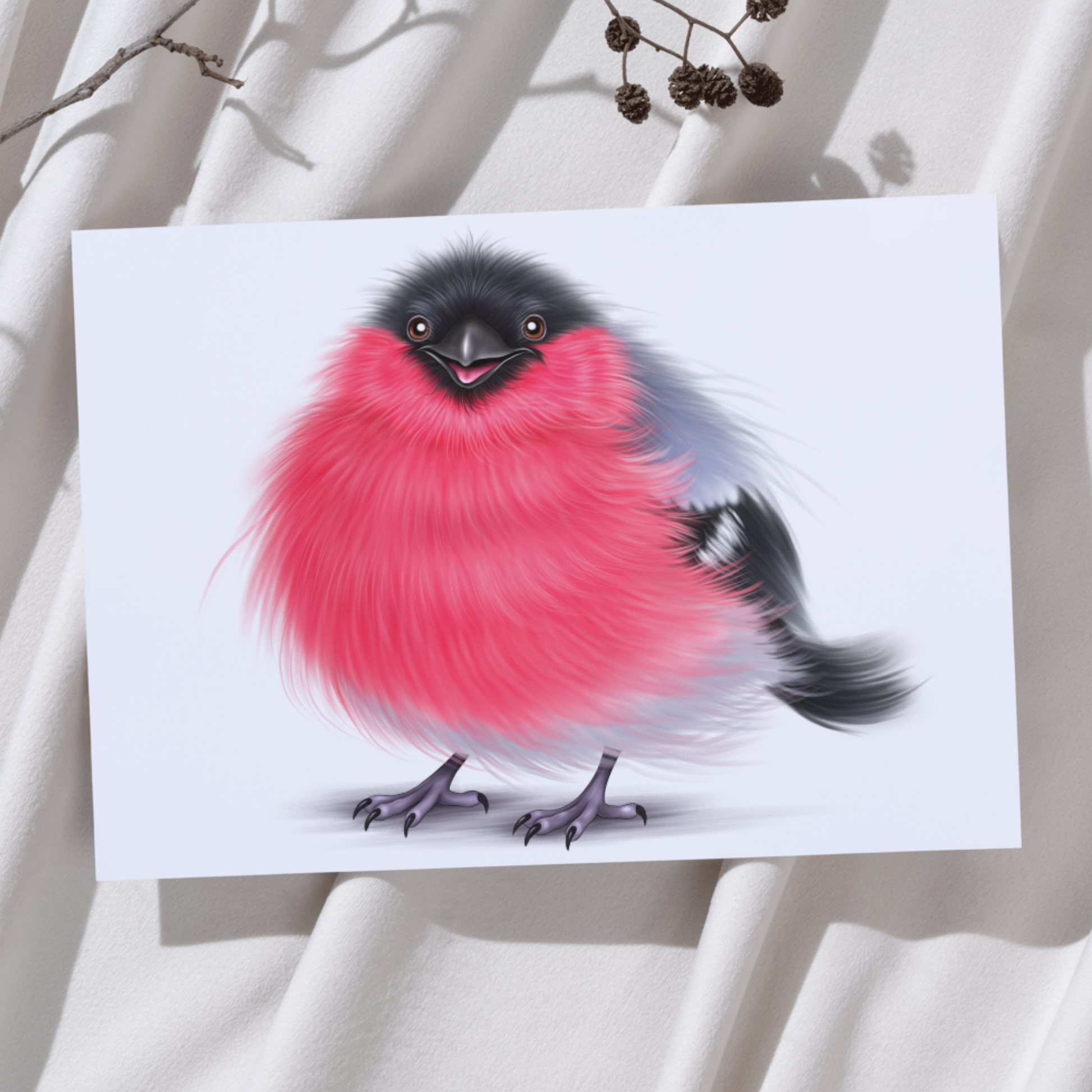 Lintu -Taideprintti (Punatulkku) - ArtByAnnaK