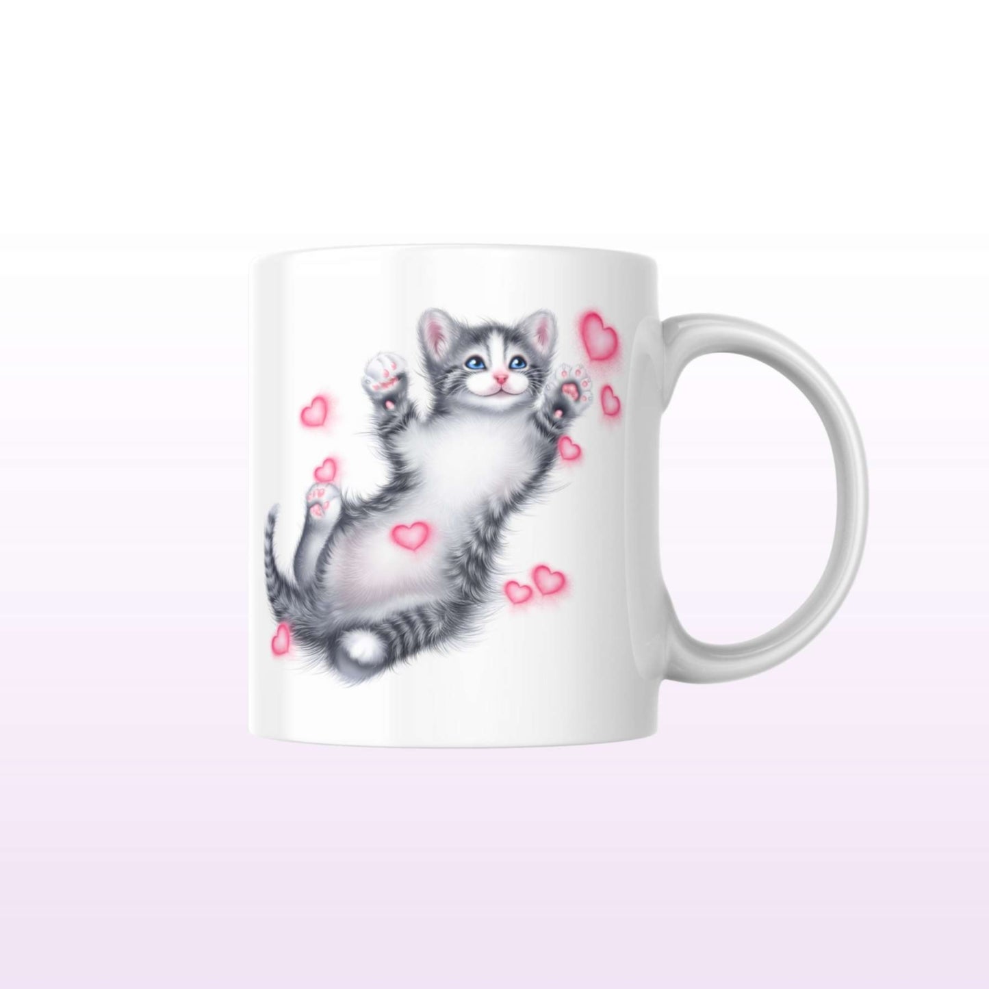 Kitten and Hearts Mug (Cat Breeds, Cat Mug, Kitty) 