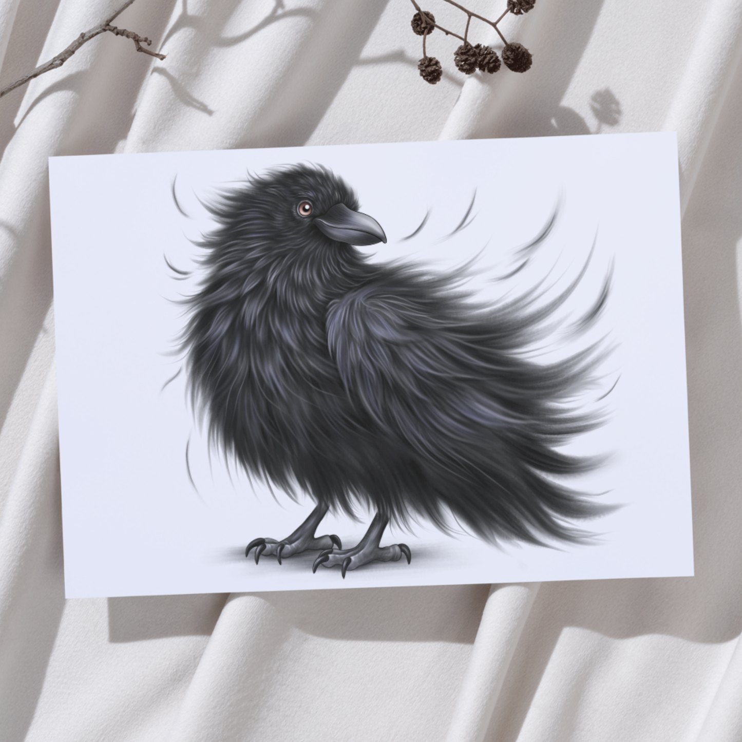 Lintu -Taideprintti (Korppi) - ArtByAnnaK
