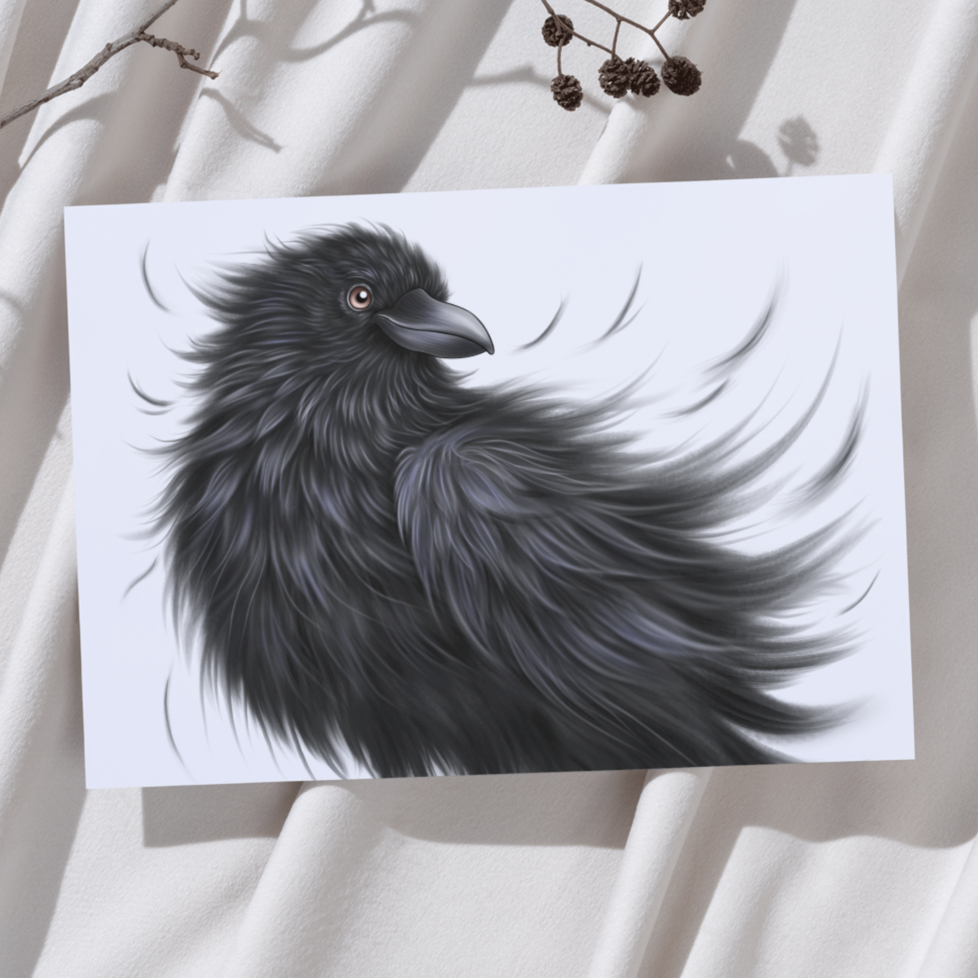 Lintu -Taideprintti (Korppi) 2 - ArtByAnnaK