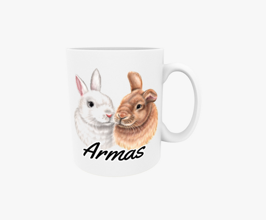Söt/Kaninpar Vit och Brun - Textmugg