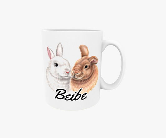 Beibe / Kaninpar Vit och Brun - Textmugg