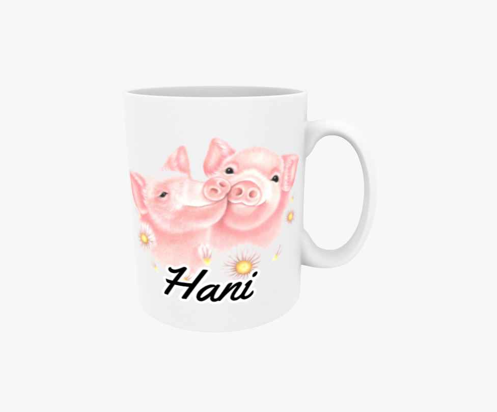 Höna/gris par och blommor - Textmugg