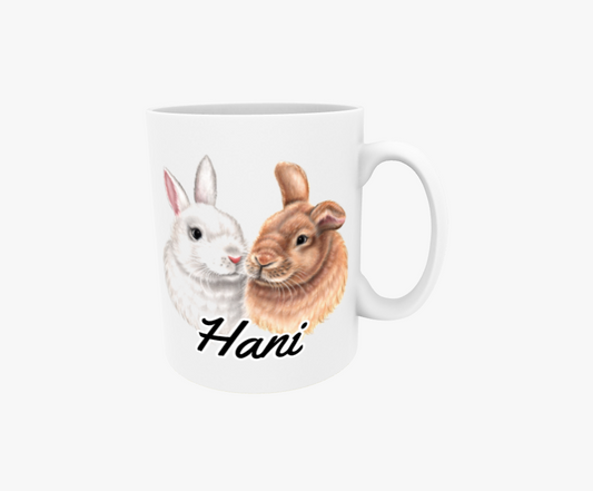 Höna/Kaninpar Vit och Brun - Textmugg