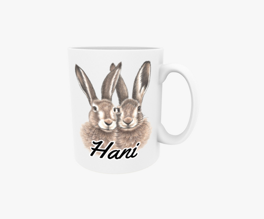 Höna / Brunt Kaninpar - Textmugg