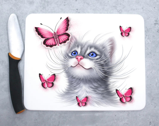 Kattgrå och rosa fjärilar - valbräda (kattraser, kattunge, kattunge)
