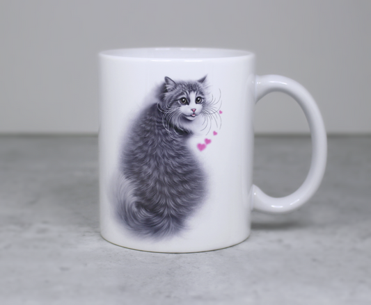 Black and White Cat Sitting Mug (Cat Breeds, Cat Mug, Kitty) 