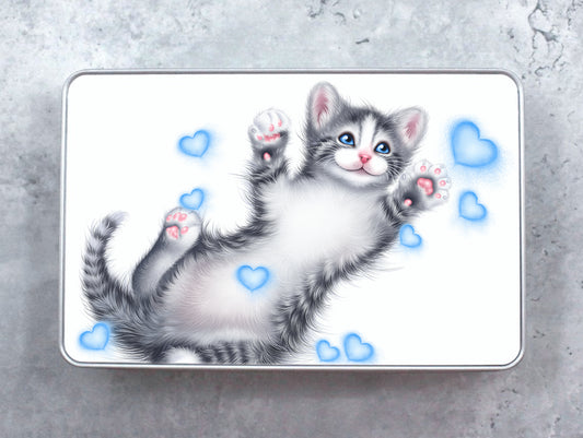 Kitten and Blue Hearts Tin Box (Cat Breeds, Kitty)