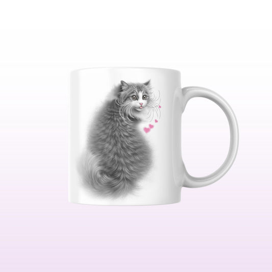 Black and White Cat Sitting Mug (Cat Breeds, Cat Mug, Kitty) 