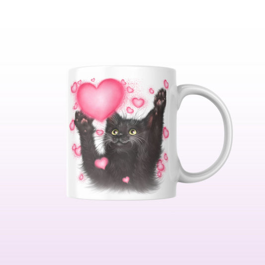 Black Kitten and Hearts Mug (Cat Breeds, Kitty, Cat Mug, Cat Mug) 