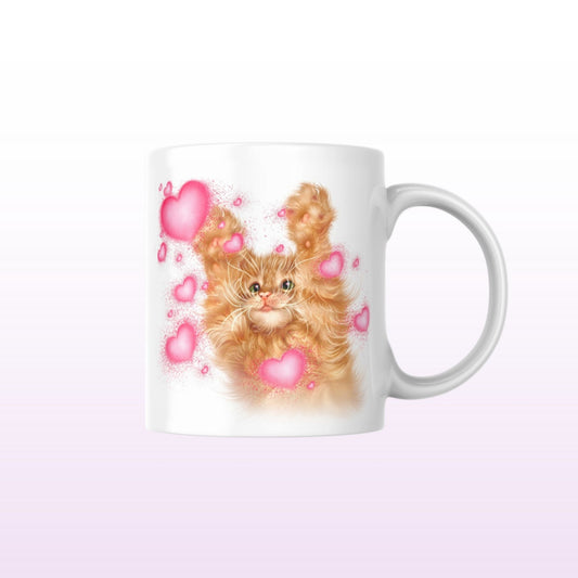 Red Kitten and Hearts Mug (Cat Breeds, Kitty, Cat Mug, Cat Mug) 
